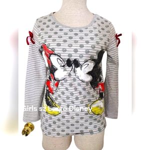 DISNEY JUNIOR MICKEY LONG SLEEVE SHIRT WITH RED GLITTER BOWS SZ GIRLS LARGE(14)